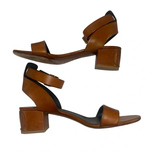 Valentino Garavani Leather Ankle Strap Embossed V Logo 2 Block Heel Sandals